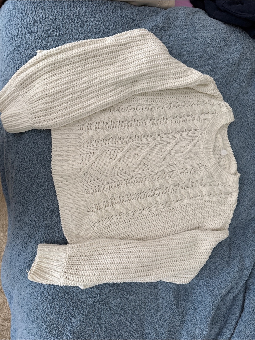Garage Ivory Cream Cable Knit Women's Sweater - Classic Cozy Pullover P/S Soft